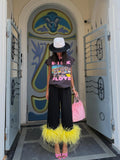 Feather Trim Wide-Leg Pants
