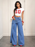 Asymmetric Overlay Wide-Leg Jeans