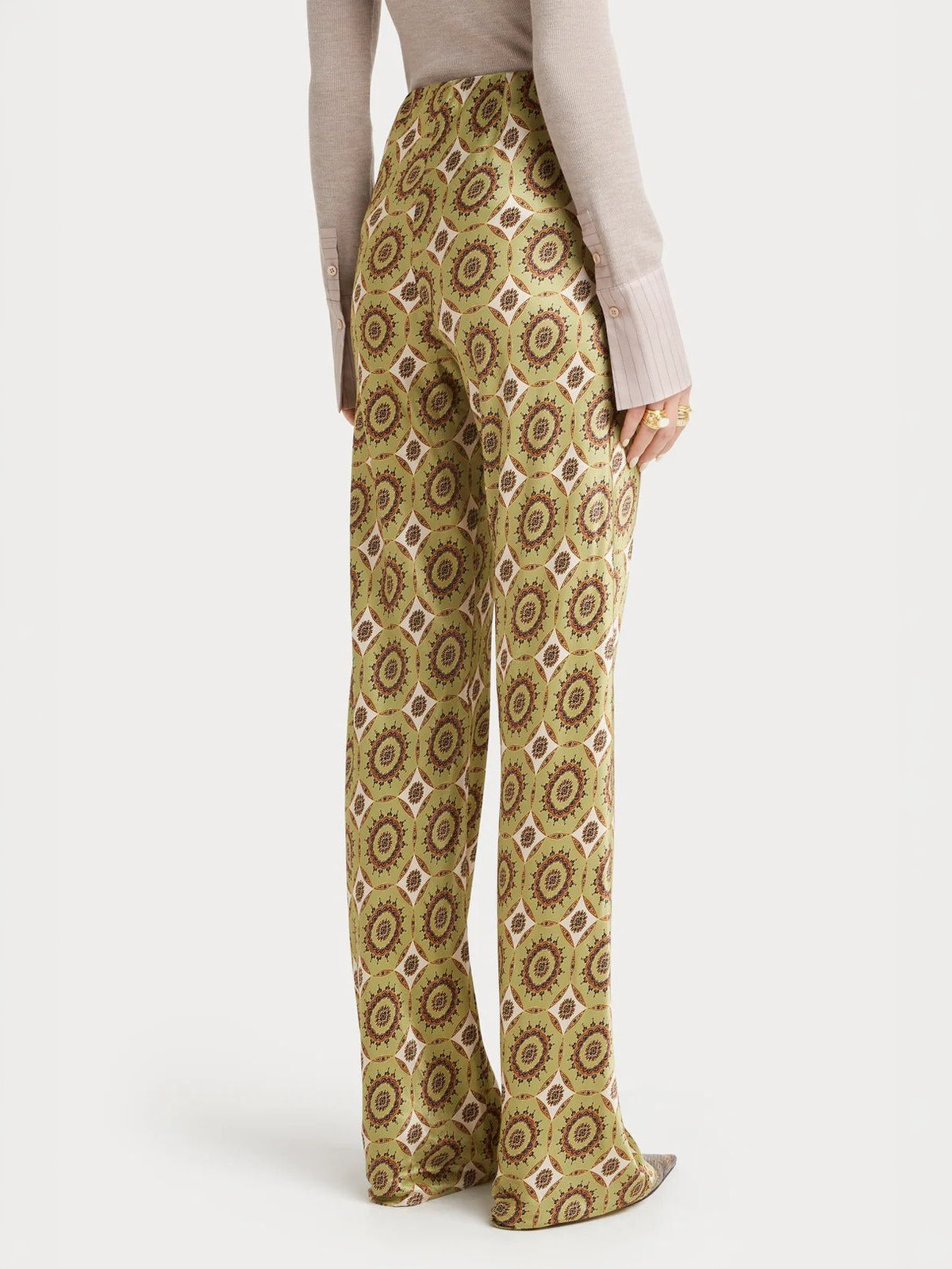 Printed Satin Bias-Cut Flare Pants